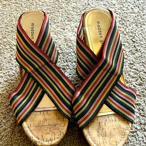 Madden Girl Nautic Bright Multi Striped Wedge Sandals
